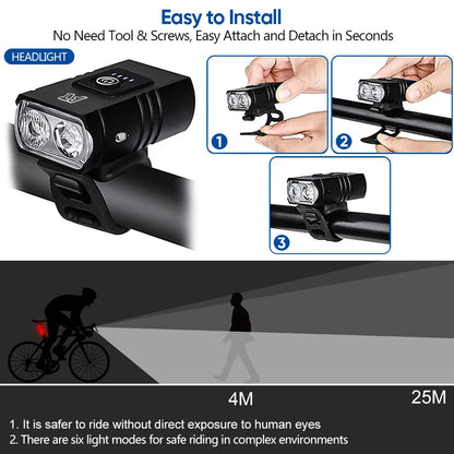 LED Bicycle Front Light Type-C Rechargeable Bicycle Headlight MTB Road Bike Headlamp Easy to Install Cycling Accessories Beauty World Shop