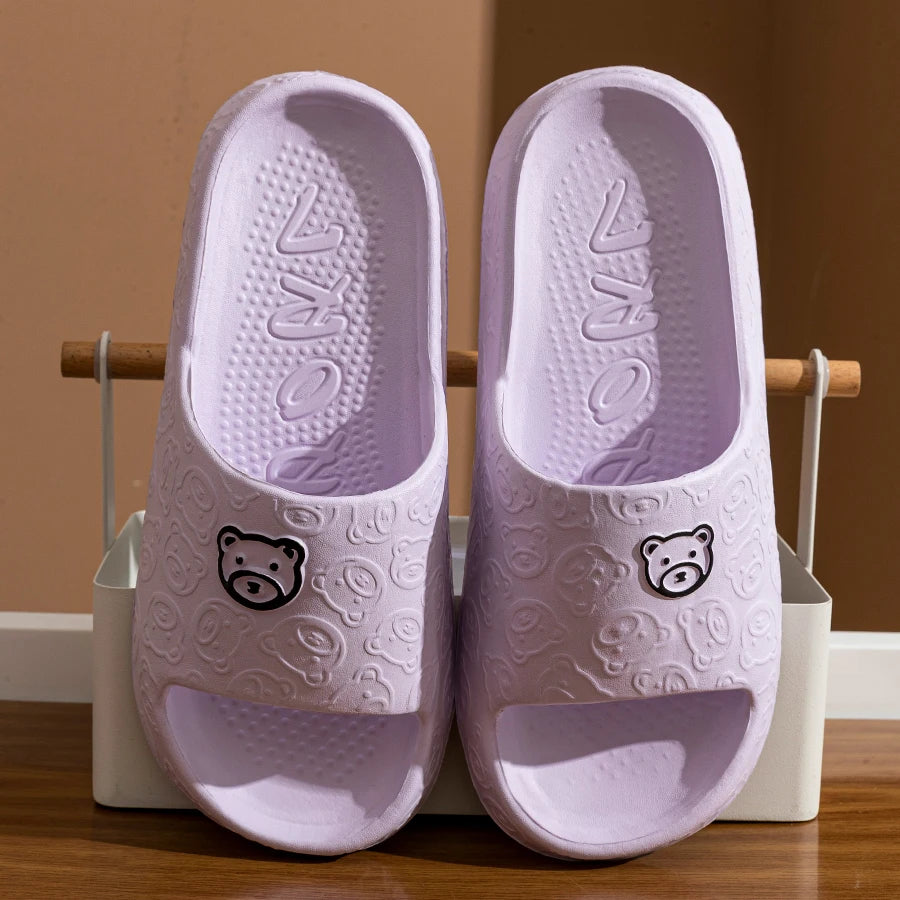 Printting Cute Bear Women Slippers Summer Indoor Soft Cartoon Sandals Bathroom Anti-slip Outdoor Comfy Men Leisure Shoes Couple Beauty Fashion