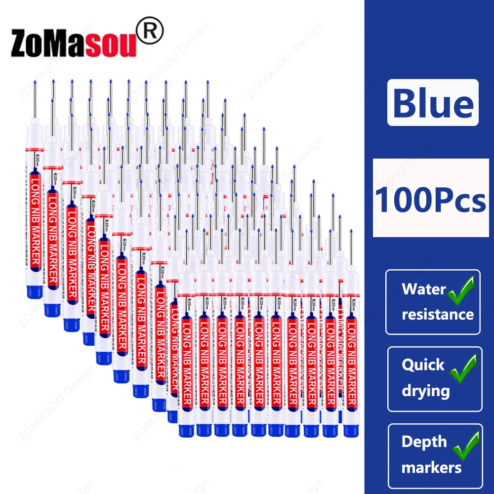 1-100Pcs 2cm Waterproof Long Head Markers Deep Hole Marker Pen for Metal Carpenter Red/Black/Blue/Green Ink Woodworking Tools Beauty World Shop