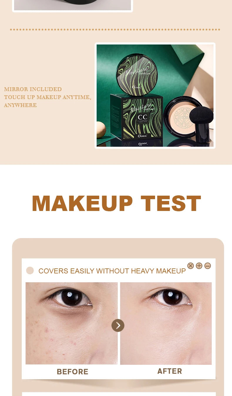 Ocheal BB Cream Air Cushion Compact Make Up Foundation Concealer Cream for Face Cosmetics Makeup Mushroom Head Puff Beauty World Shop