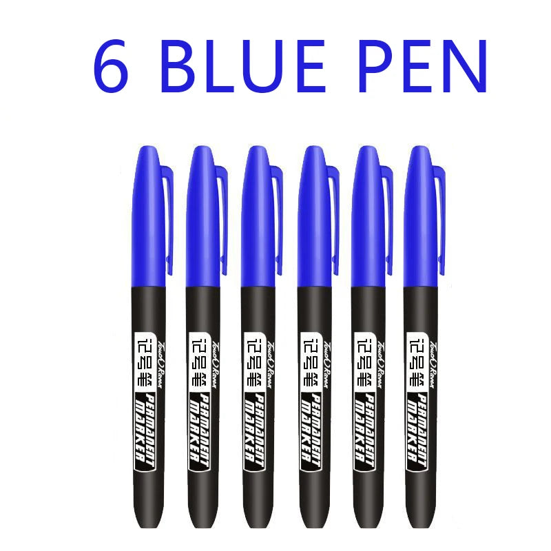 6 Pcs/Set Permanent Art Marker Pen Fine Point Waterproof Ink Thin Nib Crude Nib Black Blue Red Ink 1.5mm Fine Color Marker Pens Beauty World Shop