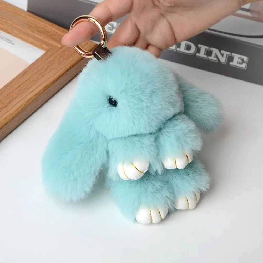 Fluffy Bunny Keychain - Plush Play Dead Rabbit Doll with Bow, Cute Animal Keychain Toy for Kids Girls, Soft Furry Gift Beauty World Shop