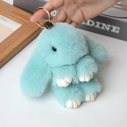 Fluffy Bunny Keychain - Plush Play Dead Rabbit Doll with Bow, Cute Animal Keychain Toy for Kids Girls, Soft Furry Gift Beauty World Shop