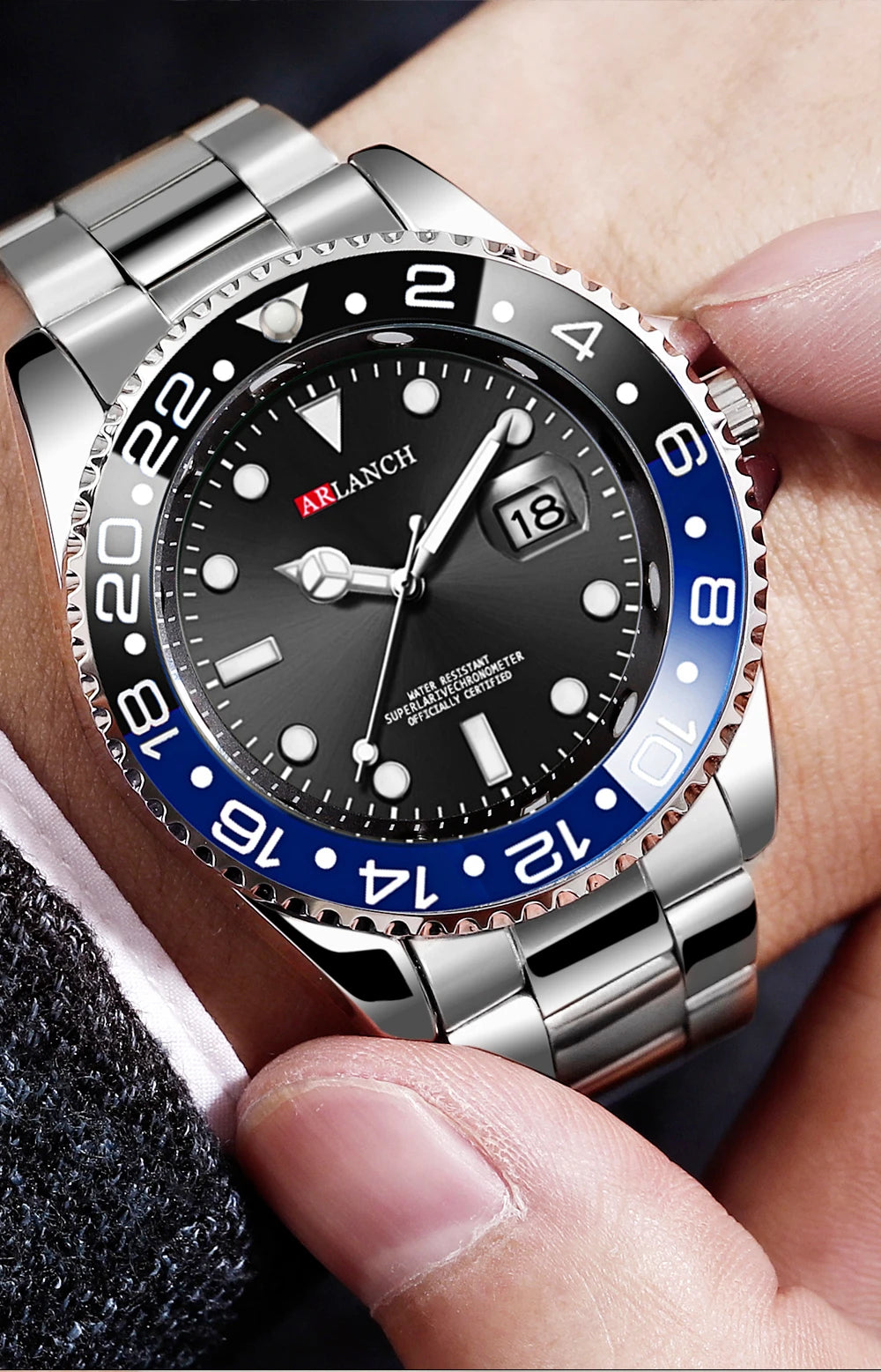 Business Stainless Steel Watch 40mm Classic Red Blue Circle Diving Series Magnifying Glass Calendar Quartz Watches montre homme Beauty World Shop