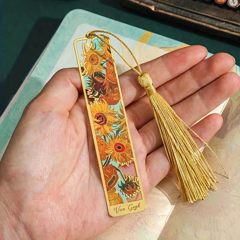 Vintage Oil Painting Metal Bookmarks - Hollow Hot Stamping Long Tassel Bookmarks - Stationery Gifts for Book Clubs, Book Lovers, Beauty World Shop