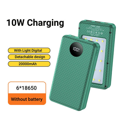 Dual USB Type C Power Bank Shell 5V DIY Shell 18650 Holder Cases Detachable Battery Charge Storage Box With camping lights