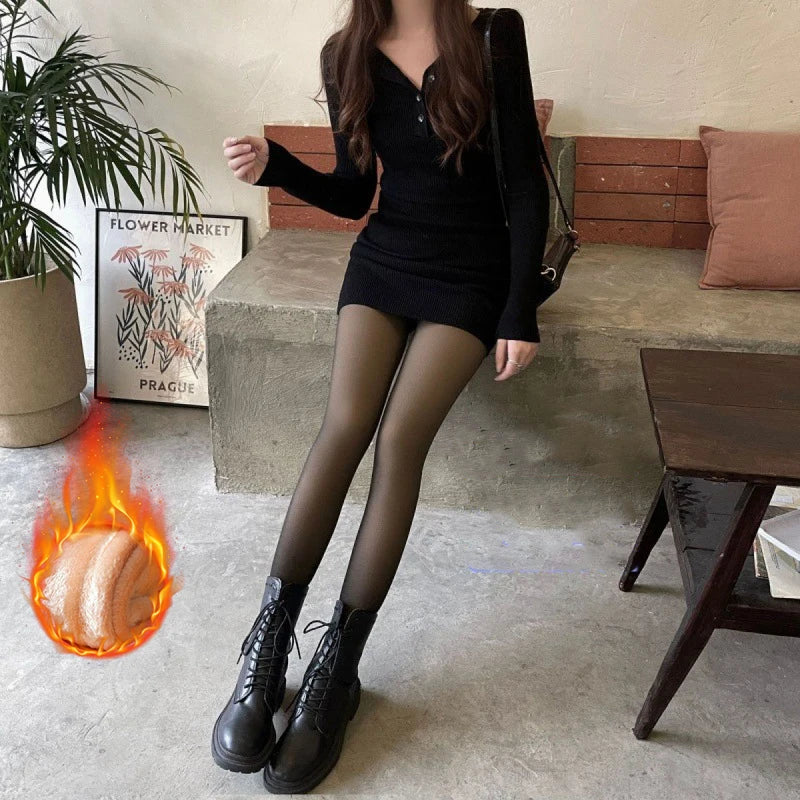 Women Thermal Leggings Winter Warm Sexy Elastic Translucent Pantyhose Female Fleece Thermal High Waist Slim Thicken Tight Pants Beauty World Shop