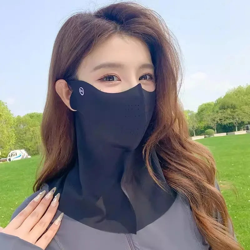 Women Summer UV Protection Neck Scarf Ice Silk Face Mask Cover Outdoor Wrap Cover Sports Cycling Sun Proof Sunscreen Dustproof Beauty World Shop