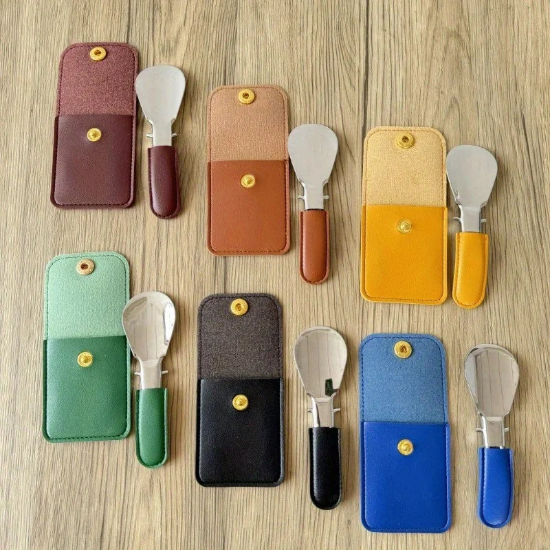 1 stainless steel shoehorn with leather bag, mini portable folding shoehorn, shoehorn for men and women. Beauty World Shop