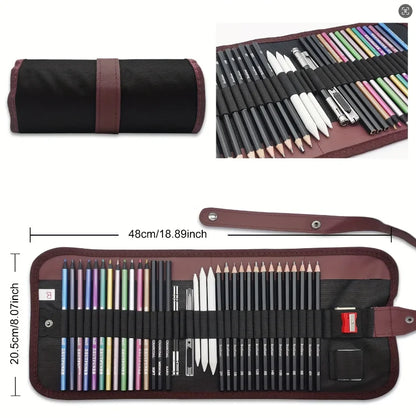 29Pcs Drawing Kit Sketching Pencils Set,Portable Pen Curtain-Charcoal Pencils, Sketch Pencils, Charcoal Stick,Sharpener,Eraser Beauty World Shop