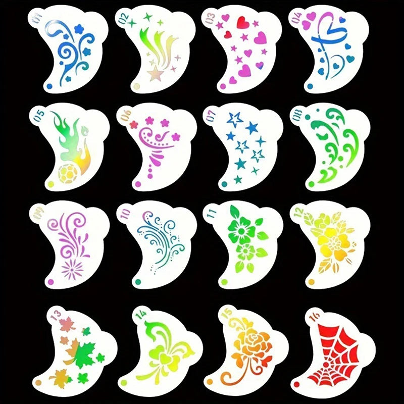 16Pcs Reusable Face Paint Stencils, DIY Body Art & Eyebrow Templates for Kids, Washable & Safe for Parties and Crafts Beauty World Shop