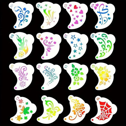 16Pcs Reusable Face Paint Stencils, DIY Body Art & Eyebrow Templates for Kids, Washable & Safe for Parties and Crafts Beauty World Shop