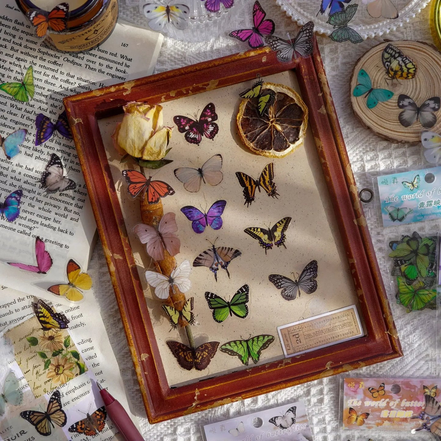 Journamm 40pcs/pack Butterfly Series Stickers Art Collage Junk Journal DIY Scrapbooking PET Waterproof Craft Aesthetics Stickers Beauty World Shop