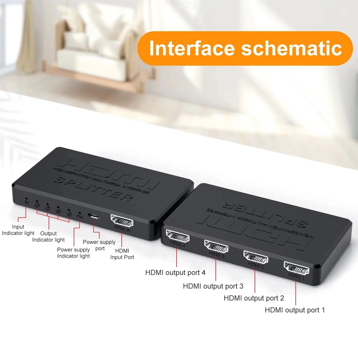 1 in 4 Out HDMI Splitter HD 4K Video Switcher HDMI-Compatible Cable Adapter 1x4 Hub For PS4 Laptop Monitor TV Box Projector Beauty World Shop