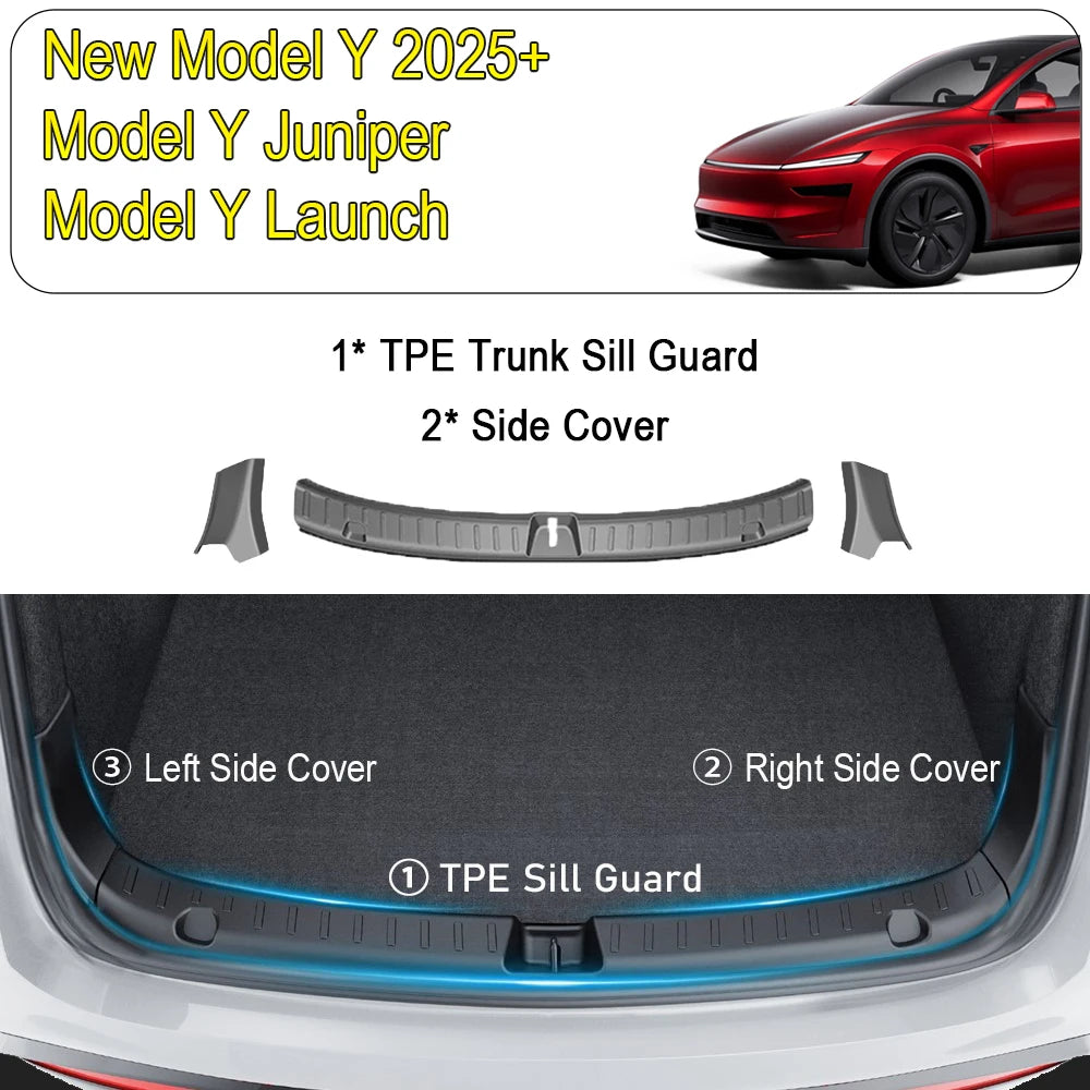 Rear Trunk Bumper Protector Guard For Tesla Model Y Juniper Launch Accessories 2025 2024 Trunk Threshold Sill Cover Mat Plate Beauty World Shop