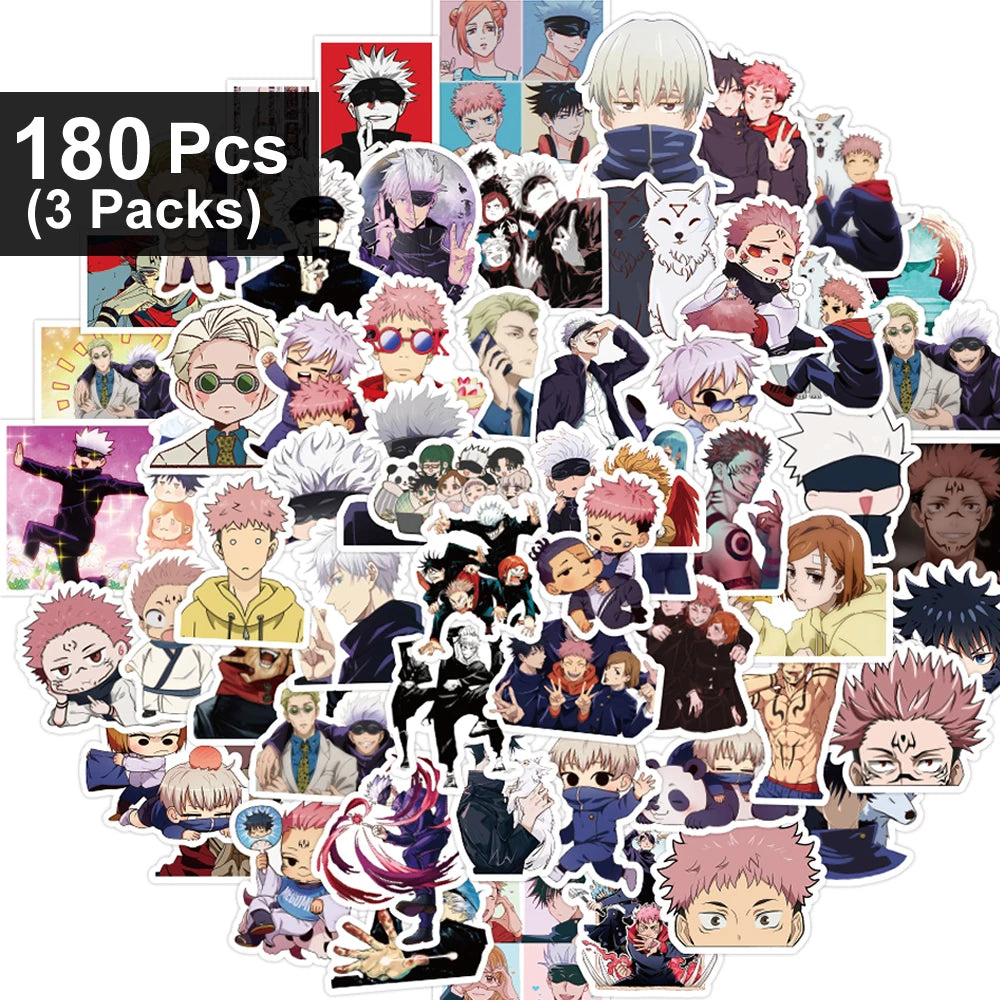 30/60/180pcs Cartoon Jujutsu Kaisen Stickers Cute Decals Toy Stationery Guitar Phone Bicycle Laptop Luggage Car Graffiti Kids Beauty World Shop