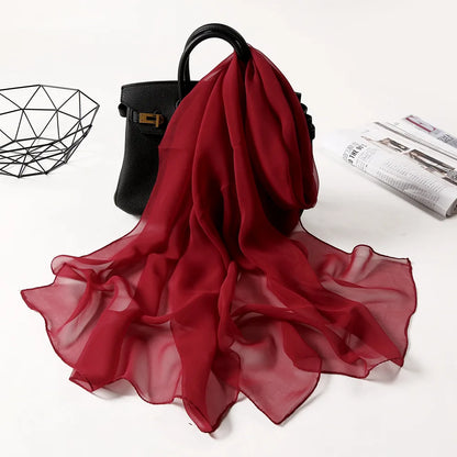 Fashion Four Seasons Women Plain Color Thin Soft Beach Thin Silky Georgette Scarf Shawls Long Wraps Beach Sunscreen Hijab Beauty World Shop