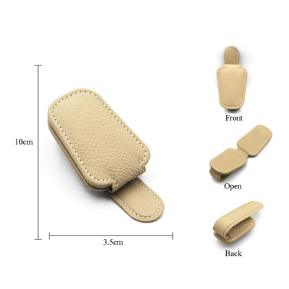 Car Sunglasses Holder Sun Visor Sunglasses Clip Cowhide Glasses Case Mount Auto Styling Ticket Card Clip Interior Accessories Beauty World Shop