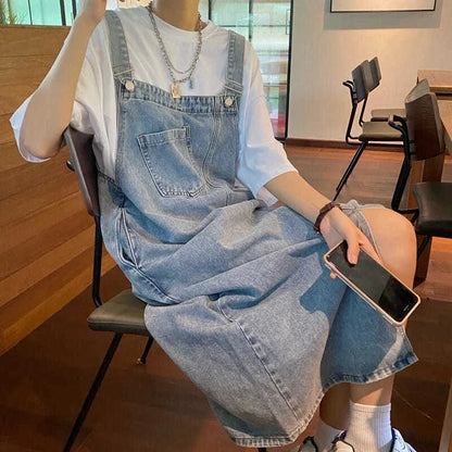 Spring Summer Denim Overall Dress Women Sleeveless Jeans Dresses Fashion Female Solid Slip Casual Loose Spaghetti Strap Dresses Beauty Trend Shop