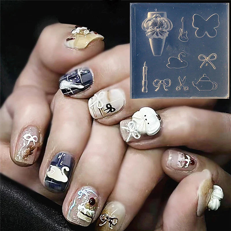 3D Reusable Soft Silicone Embossed Nail Art Mold Featuring Bows,Butterfly and Flower for DIY Nail Art &Charm Decoration Suppliy Beauty Trend Shop