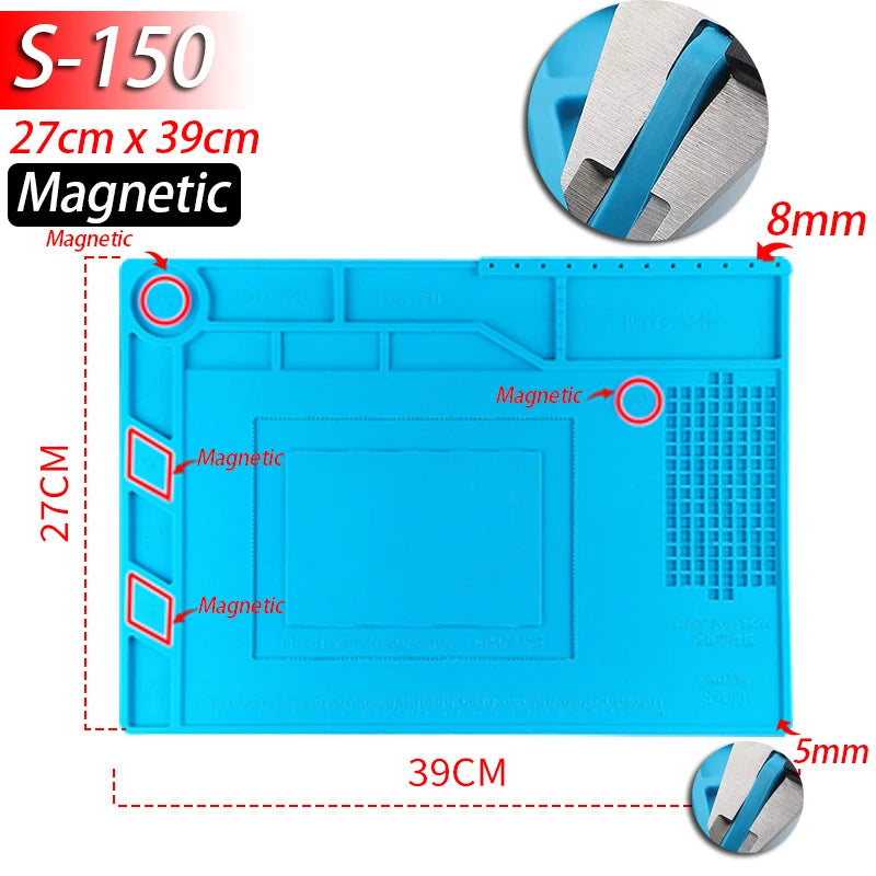 Soldering Station Mat Silicone Work Mat Heat Resistant 932°F Anti-Static Magnetic Mat for Electronic Phone Laptop Watch Repair Beauty World Shop