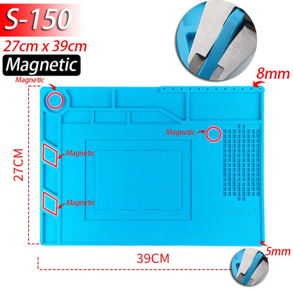 Soldering Station Mat Silicone Work Mat Heat Resistant 932°F Anti-Static Magnetic Mat for Electronic Phone Laptop Watch Repair Beauty World Shop