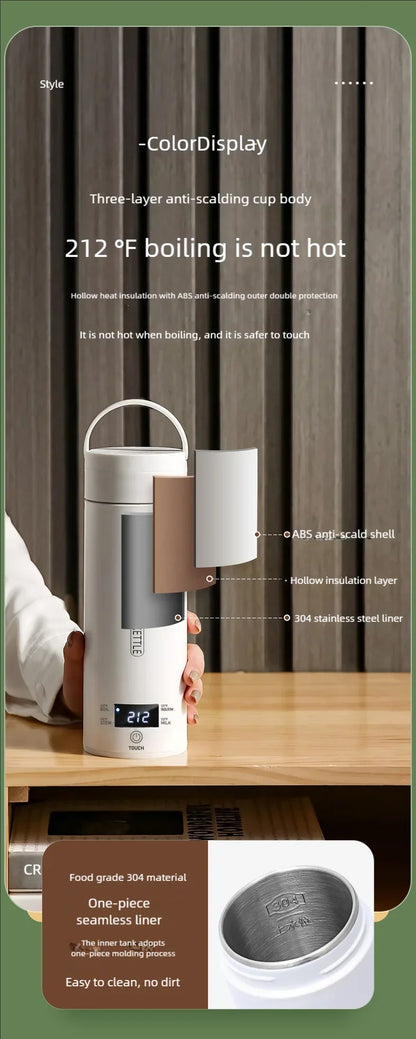 JFBONIN Electric Kettles Portable Tea Coffee Kettle Travel Boil Water Thermal Cup Anti-Scald Water Bottle English Menu Beauty World Shop
