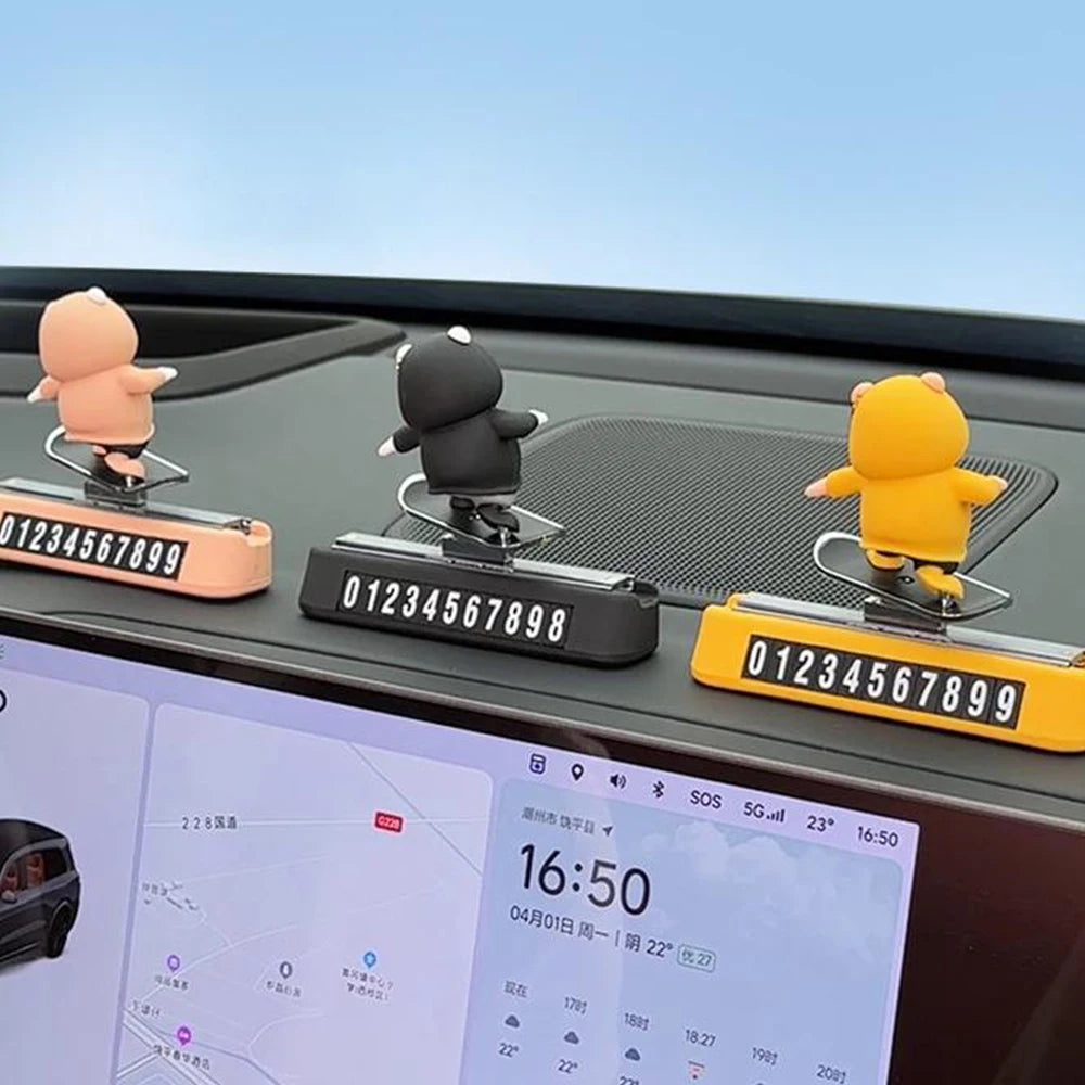 New Dashboard Car Decorations Skateboard Bear Magnetic Parking Number Plate Creative Car Cartoon Interior Interior Accessories Beauty World Shop