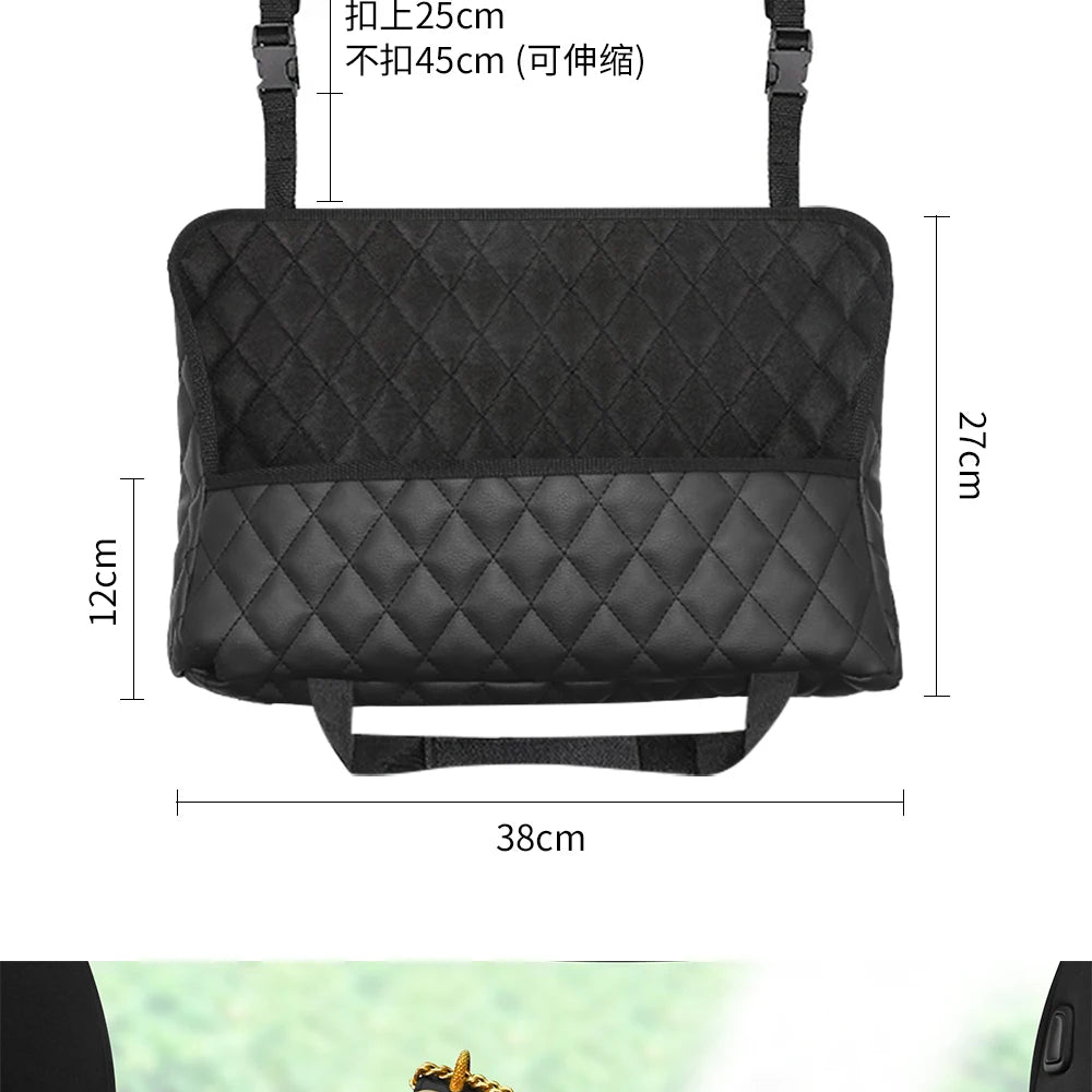 PU Leather Car Middle Seat Storage Net Large Capacity Leather Bag Seat Back Storage Bag Car Chair Back Supplies Storage Goods Ha Beauty World Shop