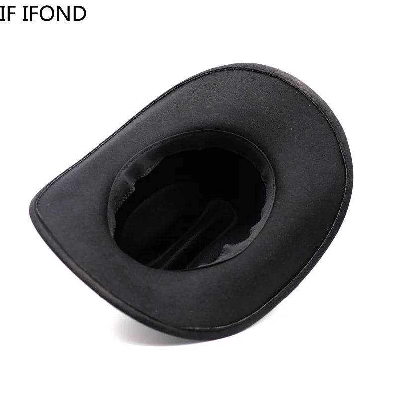 Vintage Western Cowboy Hat For Men's Gentleman Lady Jazz Cowgirl With Leather Wide Brim Cloche Church Sombrero Hombre Caps Beauty World Shop