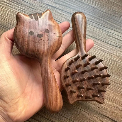 Charming Kitten Shape Solid Wood Massage Comb - Women's Air Cushion Scalp & Meridian Relief Beauty World Shop