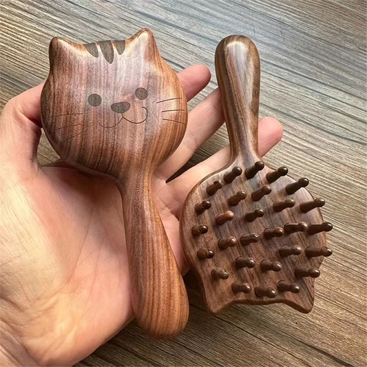 Charming Kitten Shape Solid Wood Massage Comb - Women's Air Cushion Scalp & Meridian Relief Beauty World Shop