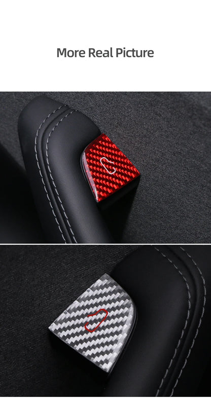 For Tesla Model Y 2019-2025 Juniper Model 3 Highland 2024 Carbon Fiber Car Interior Door Switch Button Trim Stickers Accessories Beauty World Shop