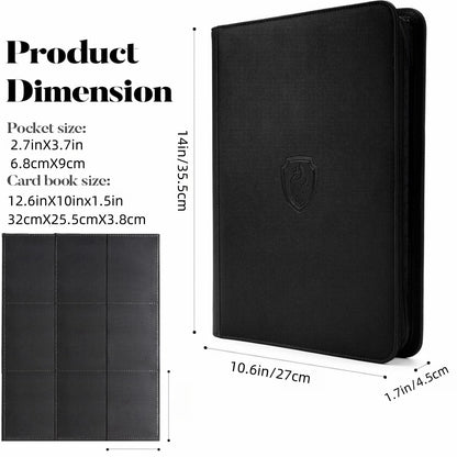 9 Pocket Zipper Card Binder, 360 Trading Card Holder Book, Premium PU Cover Zip Binder for Cards, Durable Side Loading Card Beauty World Shop