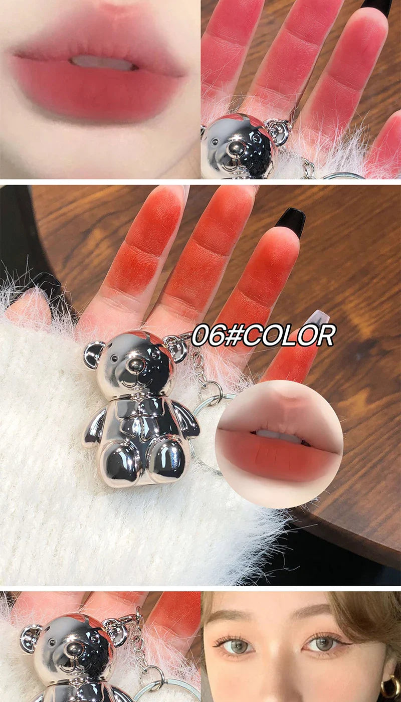ART VALUE Bear Doudoun Velour Lip Clay matte Mist Face with White grey pink keychain lip glaze Beauty Trend Shop