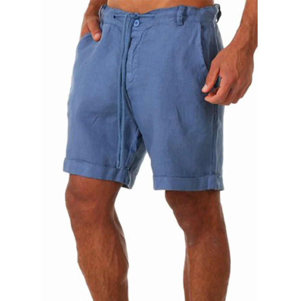 KB New Men's Cotton Linen shorts Pants Male Summer Breathable Solid Color Linen Trousers Fitness Streetwear S-4XL