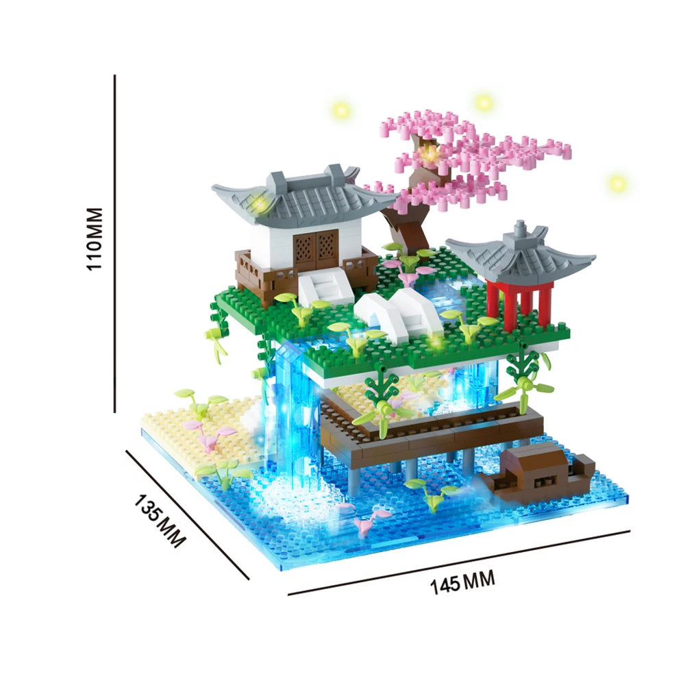 Taohuatan Lake Themed Micro Brick Building Blocks Set Adult Creative Toys Unique Chinese Landscape Model Bricks with LED Light Beauty World Shop