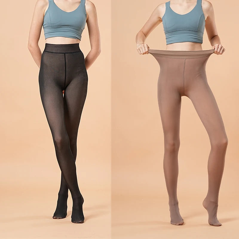 Women Thermal Leggings Winter Warm Sexy Elastic Translucent Pantyhose Female Fleece Thermal High Waist Slim Thicken Tight Pants Beauty World Shop