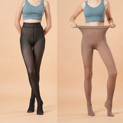 Women Thermal Leggings Winter Warm Sexy Elastic Translucent Pantyhose Female Fleece Thermal High Waist Slim Thicken Tight Pants Beauty World Shop