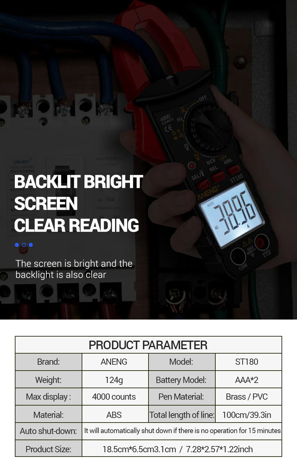 ANENG ST180 AC Current Clamp Meter  Digital 4000 Counts Multimeter Ammeter Voltage Tester Car Amp Hz Capacitance NCV Ohm Tool Beauty World Shop