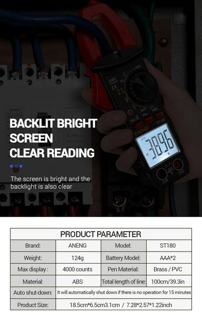 ANENG ST180 AC Current Clamp Meter  Digital 4000 Counts Multimeter Ammeter Voltage Tester Car Amp Hz Capacitance NCV Ohm Tool Beauty World Shop
