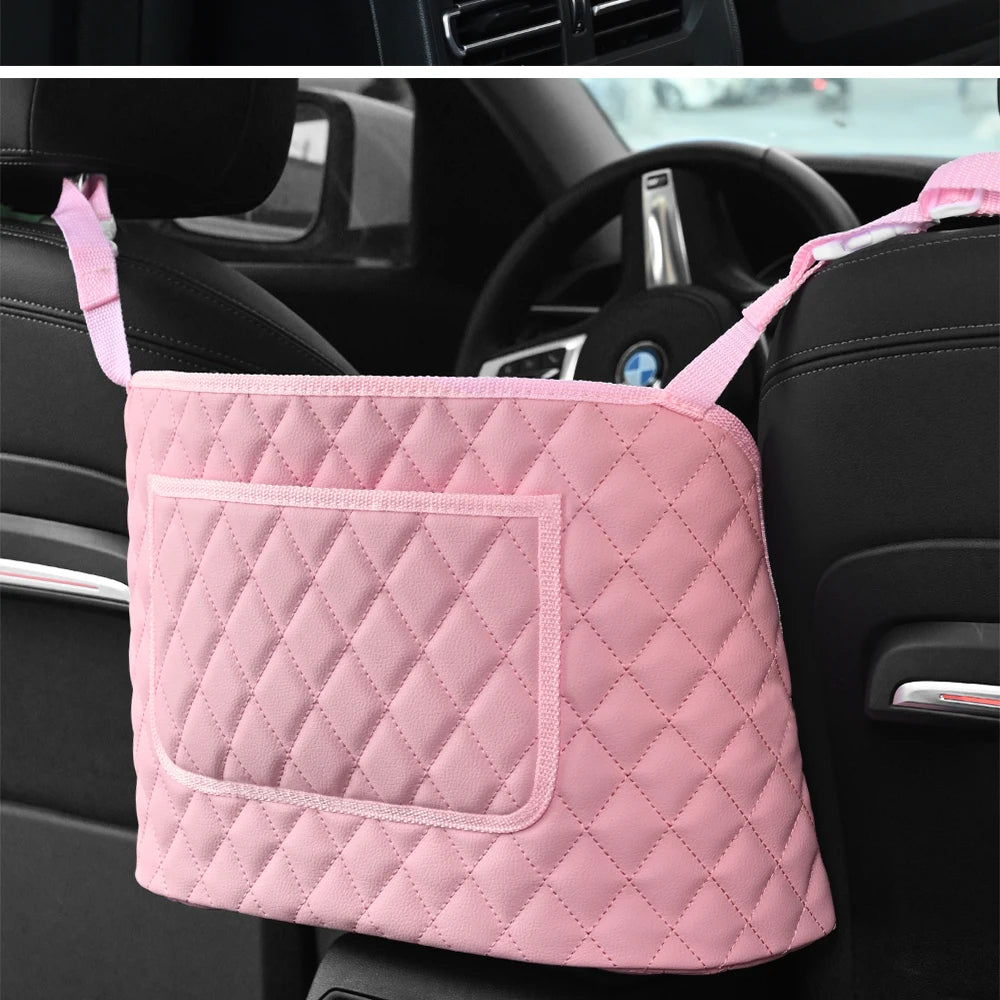 PU Leather Car Middle Seat Storage Net Large Capacity Leather Bag Seat Back Storage Bag Car Chair Back Supplies Storage Goods Ha Beauty World Shop