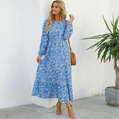 2023 Sping Summer Bohemian Women Maxi Dress Casual Long Sleeve High Waist Beach Woman Chiffon Dresses Floral Vestidoes Mujer New Beauty World Shop