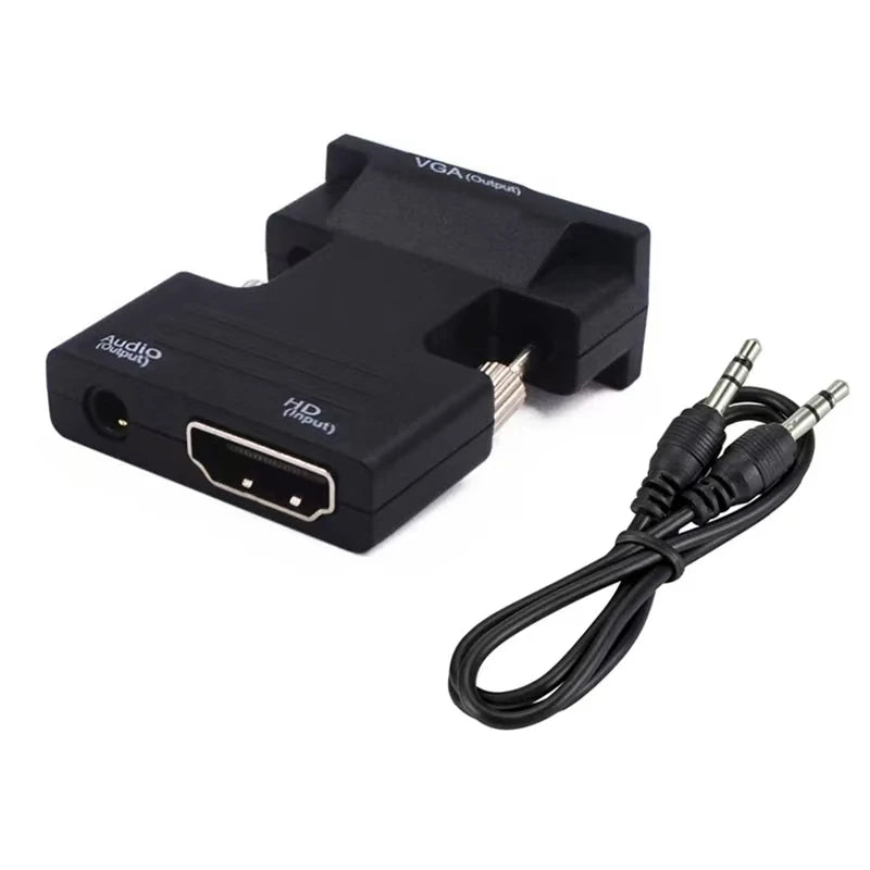HDMI-compatible Female to VGA Male Converter 3.5mm Audio Cable Adapter 1080P FHD Video Output for PC Laptop TV Monitor Projector Beauty World Shop