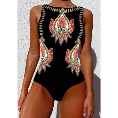2026 New Printed One-piece Swimsuit Classic Printed Lace Up Swimsuit Women's Push Up Flower One-piece Suit Beach Wear For Female Beauty World Shop