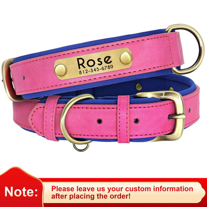 Customized PU Leather Nameplate Dog Collar Soft Padded Dogs Collars Free Engraving Name for Small Medium Large Dogs Adjustable Beauty World Shop