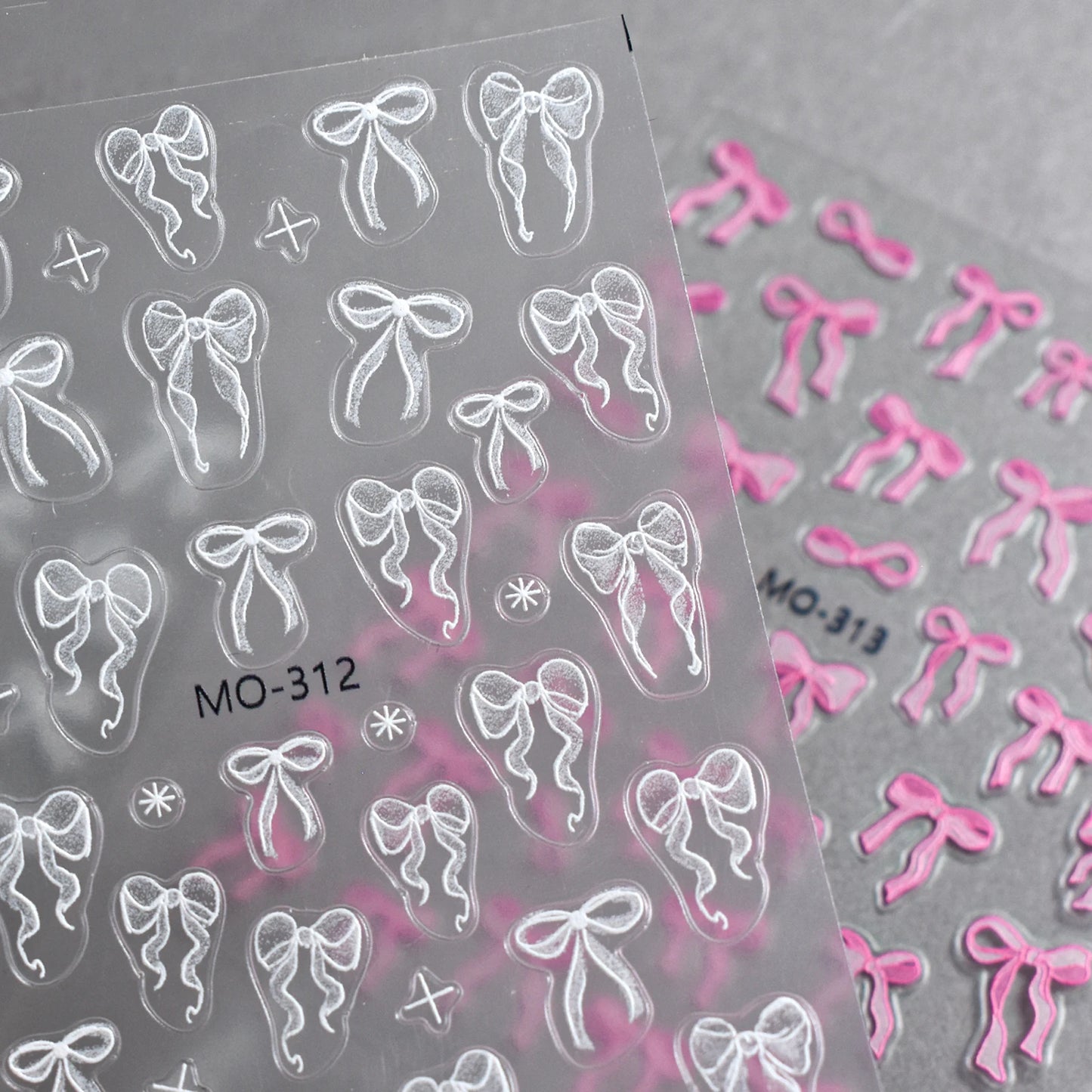 Bowknot Nail Stickers 3D Relief White Ribbon Cute Sweet Pink Self-Adhesive Nail Art Decoration Decals For Nail Tips Manicures Beauty World Shop