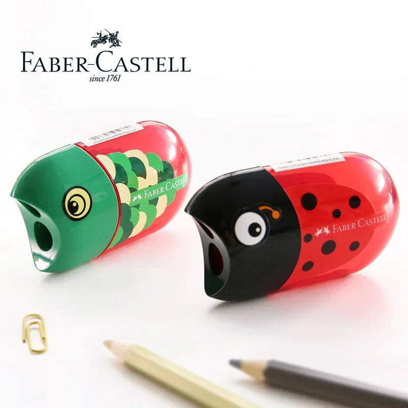 1Pc Faber Castell Double Hole Pencil Sharpener with Eraser Ladybug / Fish / Eagle Cute Stationery Back To School Beauty World Shop