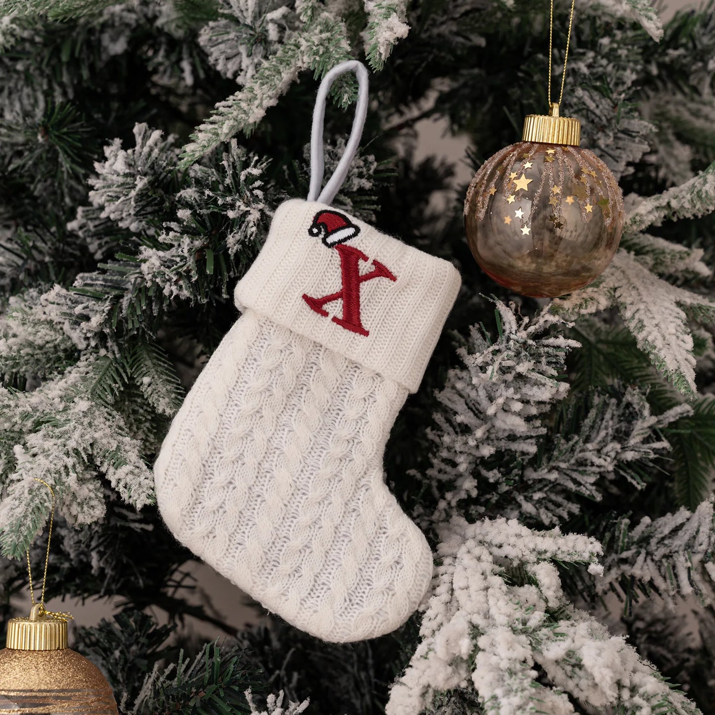 1PC A-Z Letter Hanging Christmas Stockings Knitted Socks  Christmas Tree Hanging for Family Party Decoration Beauty World Shop