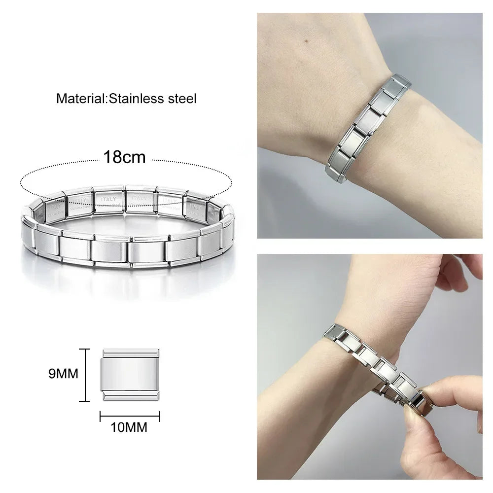 2024 New Popular Fashion Italian Module Charm Links Fit 9mm Bracelet Stainless Steel Links Jewelry Making Beauty World Shop